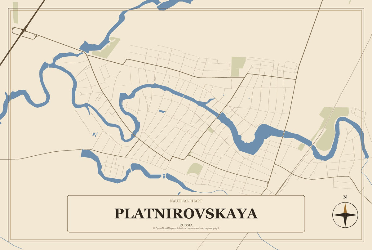Platnirovskaya, Russia City Map Aluminum Sign in Heritage Nautical style