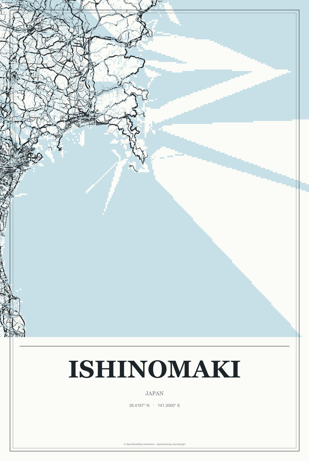 Ishinomaki, Japan City Map Aluminum Sign in Gallery Air style