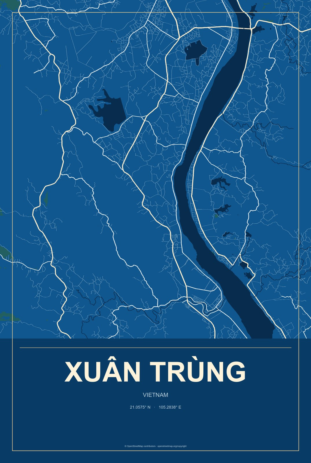 Xuân Trùng, Vietnam City Map Aluminum Sign in Harbor Cobalt style