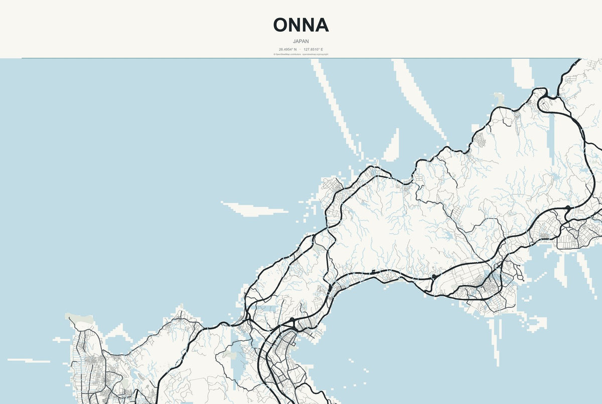Onna, Japan City Map Aluminum Sign in Headline Atlas style