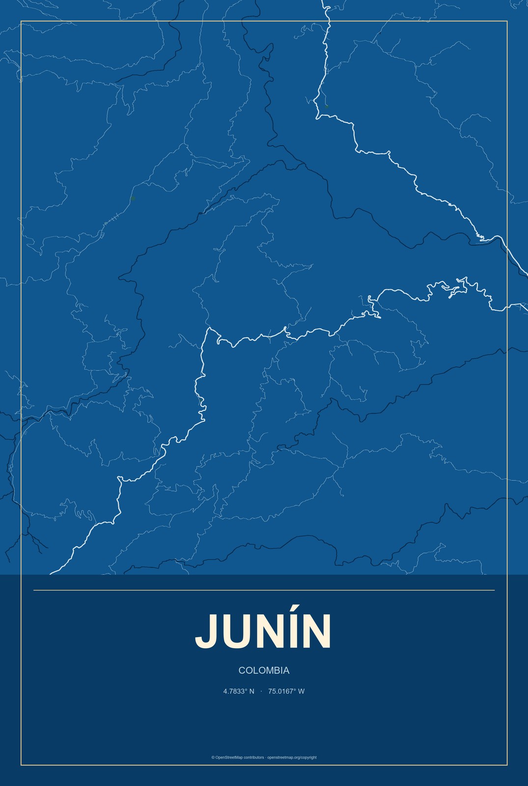 Junín, Colombia City Map Aluminum Sign in Harbor Cobalt style