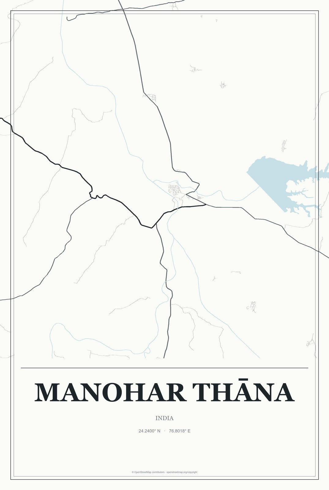 Manohar Thāna, India City Map Aluminum Sign in Gallery Air style