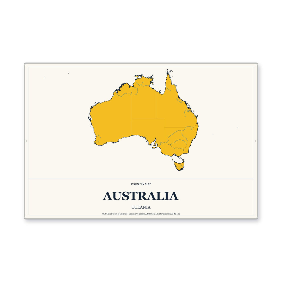 Australia Country Map Aluminum Sign in Citrine Modern style