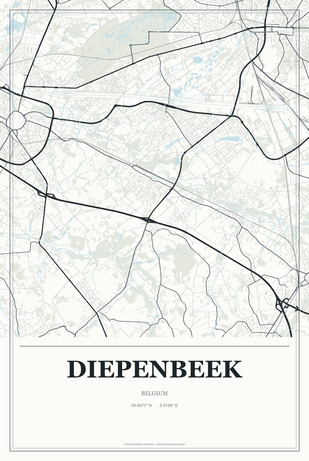 Diepenbeek, Belgium City Map Aluminum Sign in Gallery Air style