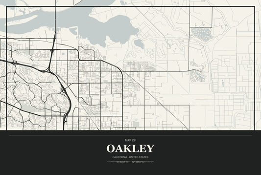 Oakley, California City Map Aluminum Sign in Museum Plaque style