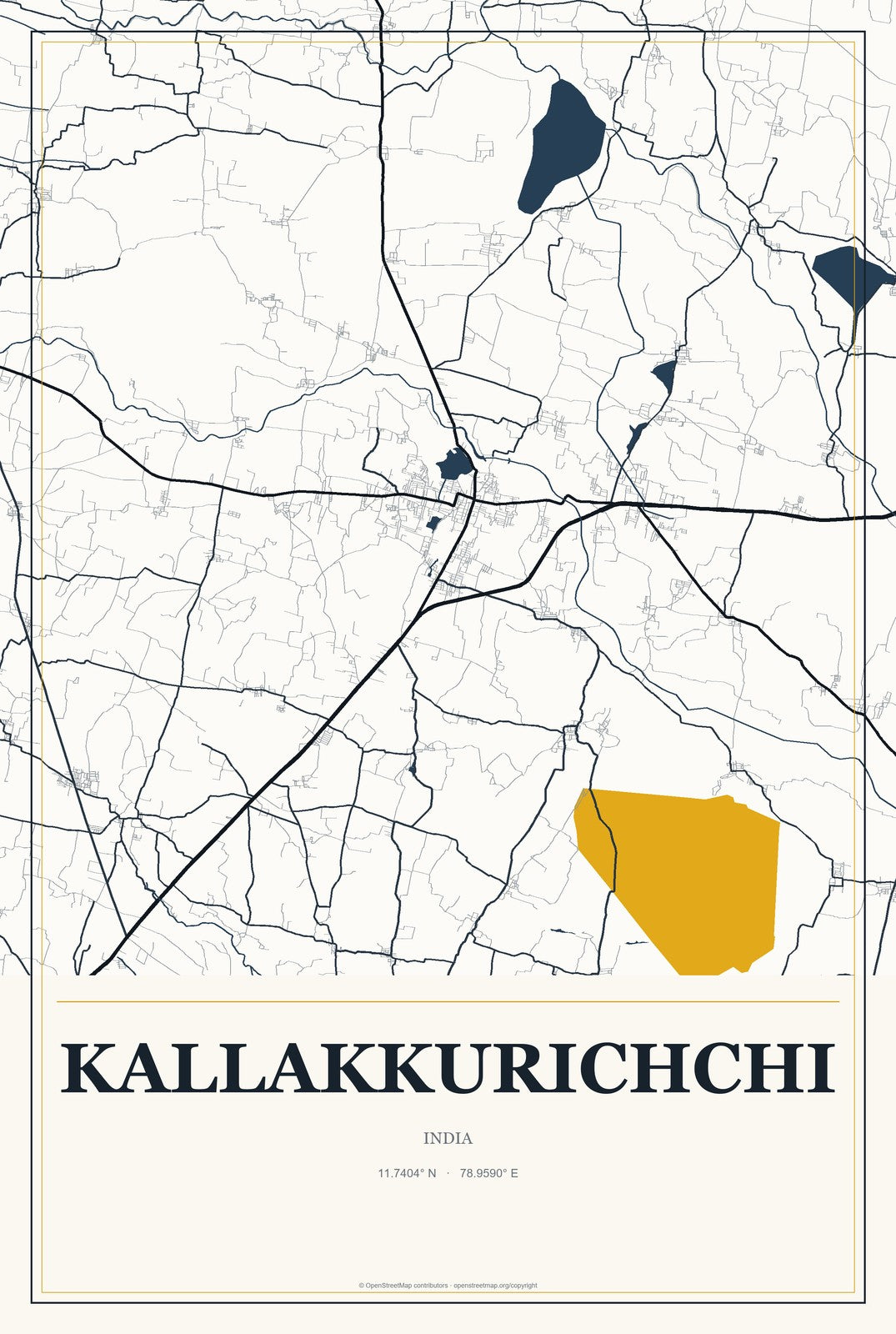 Kallakkurichchi, India City Map Aluminum Sign in Citrine Modern style
