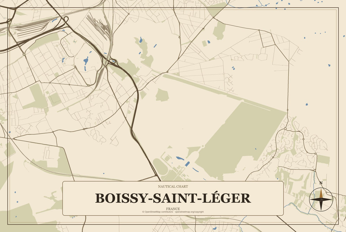 Boissy-Saint-Léger, France City Map Aluminum Sign in Heritage Nautical style