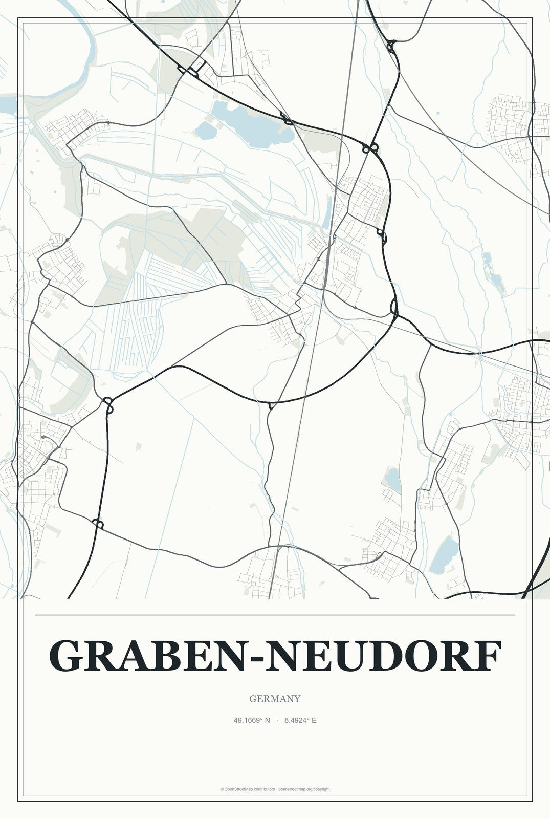 Graben-Neudorf, Germany City Map Aluminum Sign in Gallery Air style