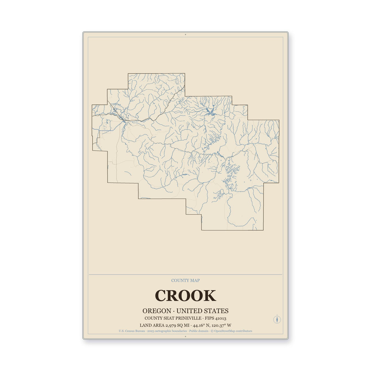 Crook County, Oregon Map Aluminum Sign in Heritage Nautical style