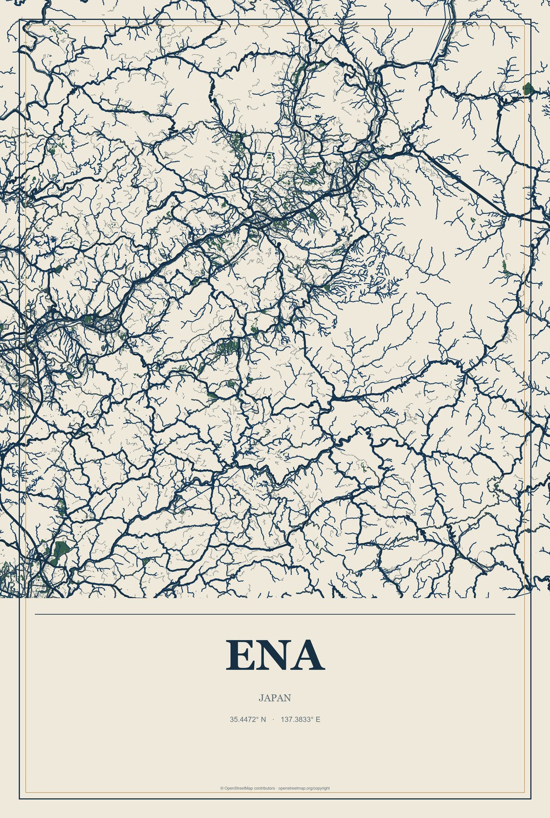 Ena, Japan City Map Aluminum Sign in Coastal Cutout style
