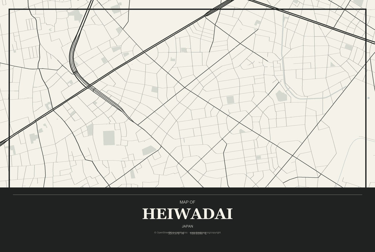 Heiwadai, Japan City Map Aluminum Sign in Museum Plaque style