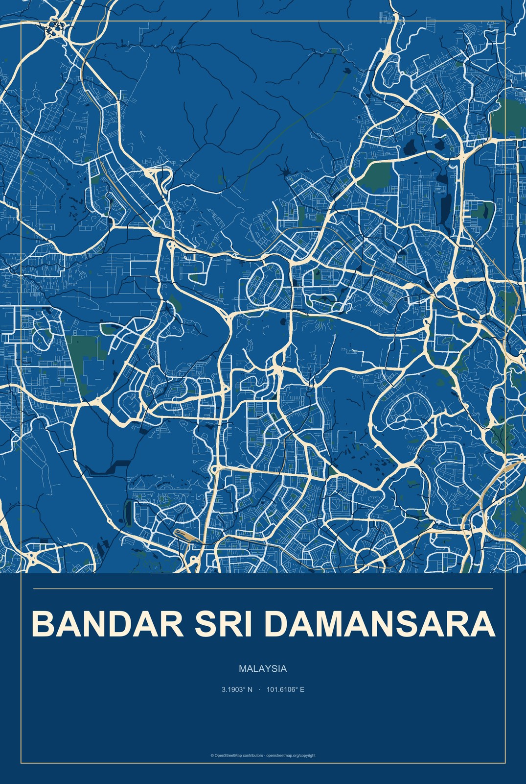 Bandar Sri Damansara, Malaysia City Map Aluminum Sign in Harbor Cobalt style