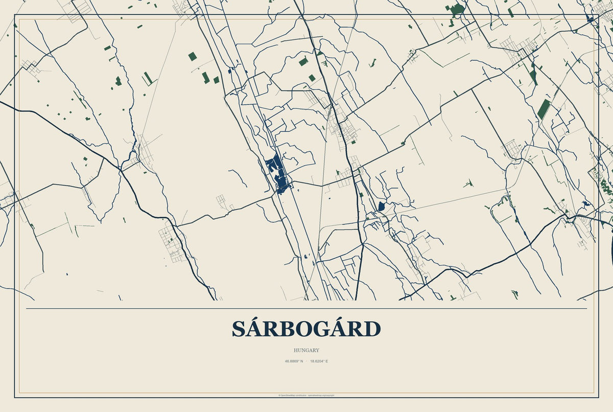 Sárbogárd, Hungary City Map Aluminum Sign in Coastal Cutout style