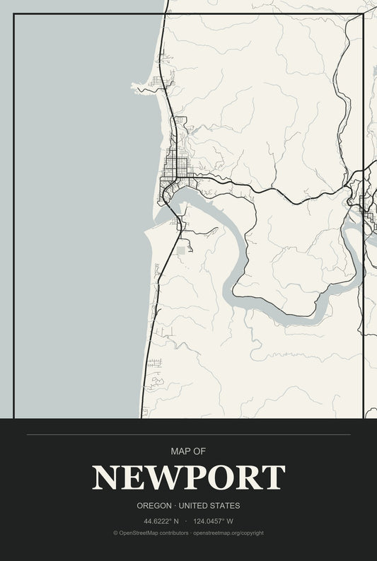 Newport, Oregon City Map Aluminum Sign in Museum Plaque style