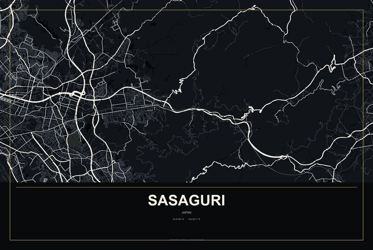 Sasaguri, Japan City Map Aluminum Sign in Metropolitan Noir style
