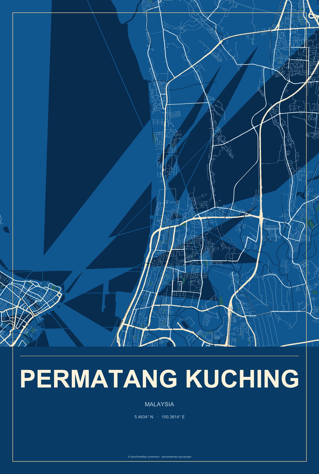 Permatang Kuching, Malaysia City Map Aluminum Sign in Harbor Cobalt style