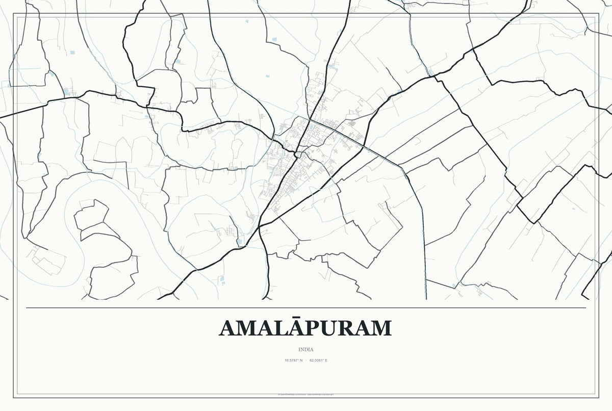 Amalāpuram, India City Map Aluminum Sign in Gallery Air style