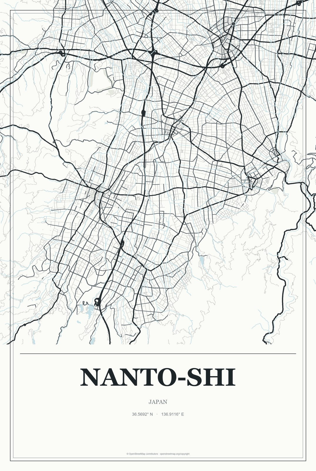 Nanto-shi, Japan City Map Aluminum Sign in Gallery Air style