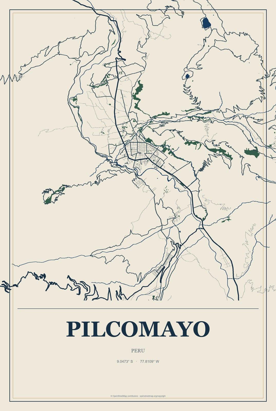 Pilcomayo, Peru City Map Aluminum Sign in Coastal Cutout style