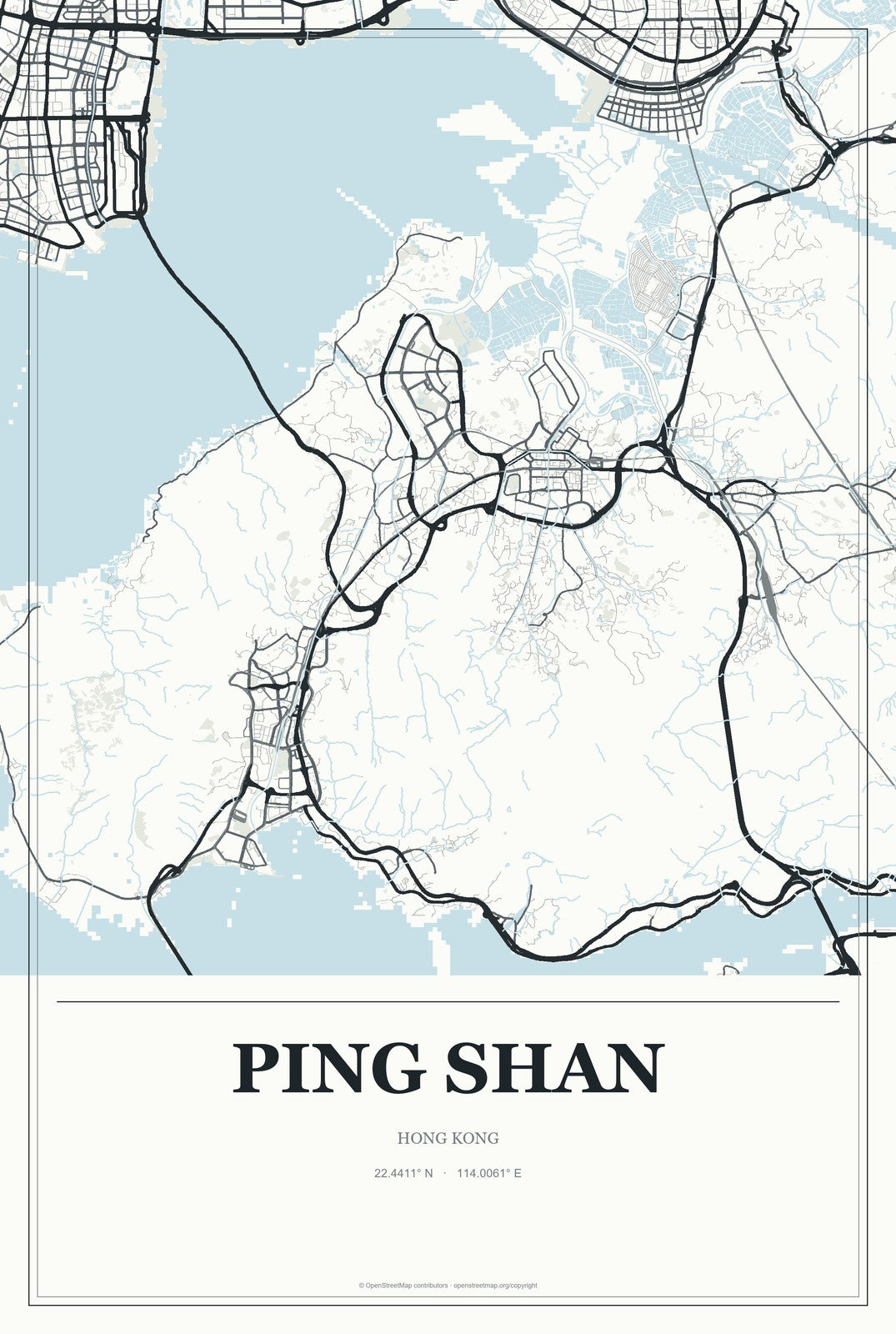 Ping Shan, Hong Kong City Map Aluminum Sign in Gallery Air style