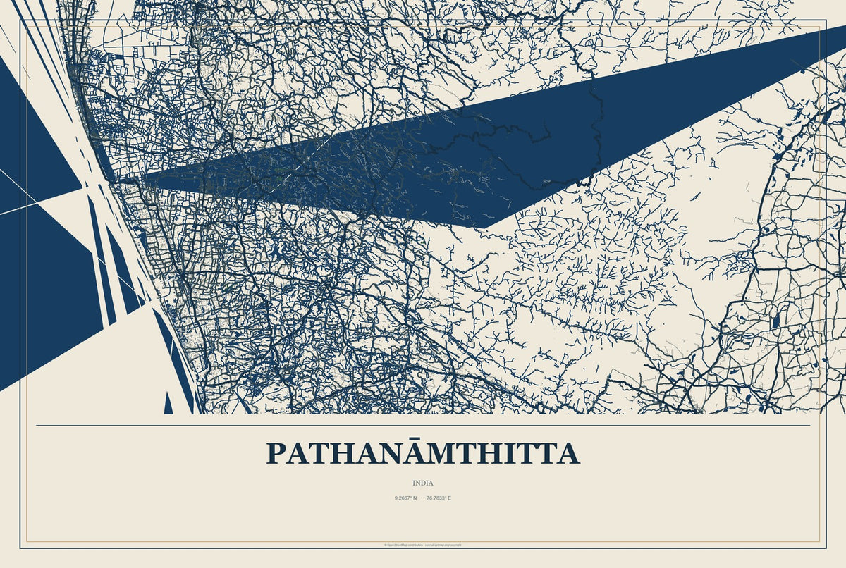 Pathanāmthitta, India City Map Aluminum Sign in Coastal Cutout style
