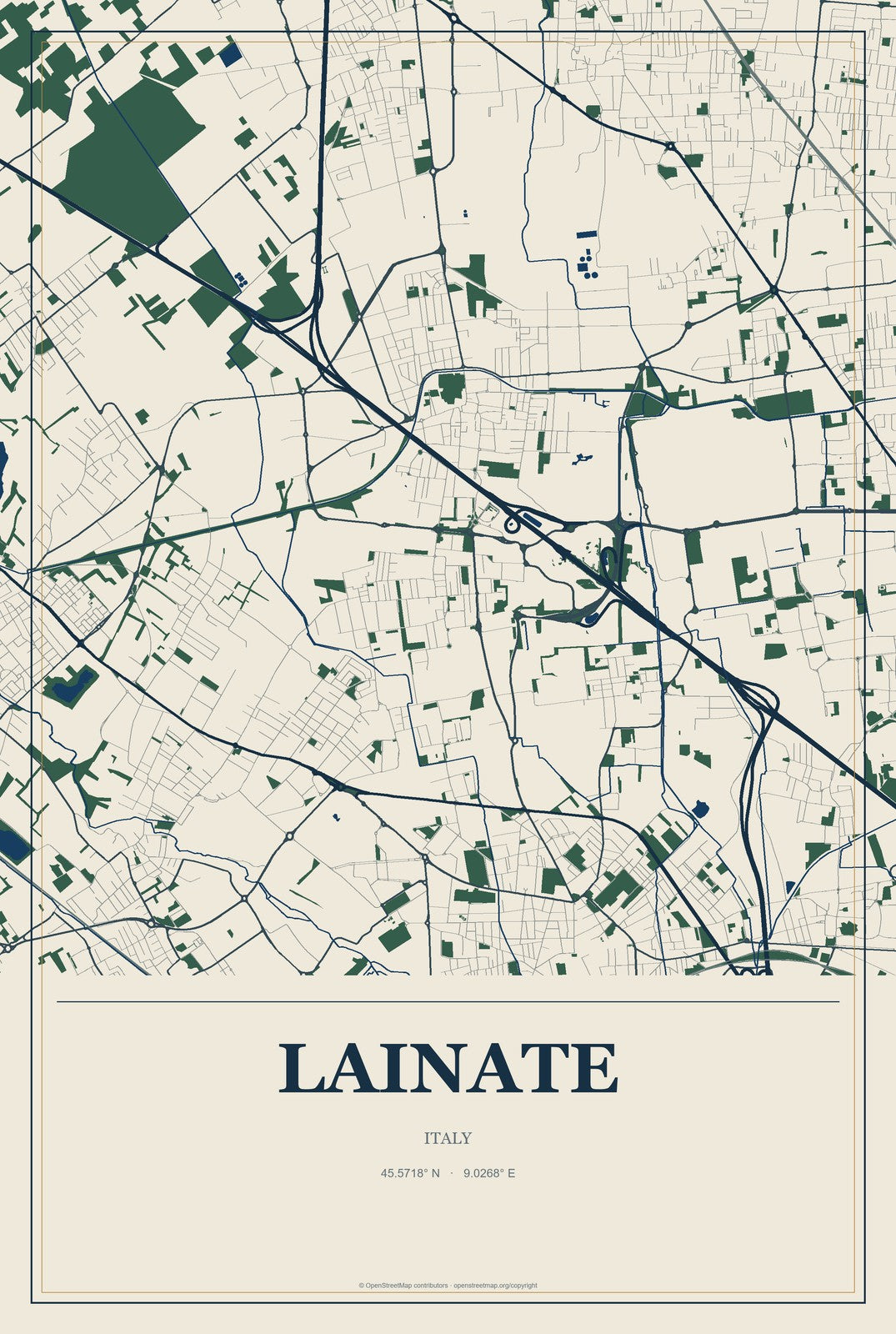 Lainate, Italy City Map Aluminum Sign in Coastal Cutout style