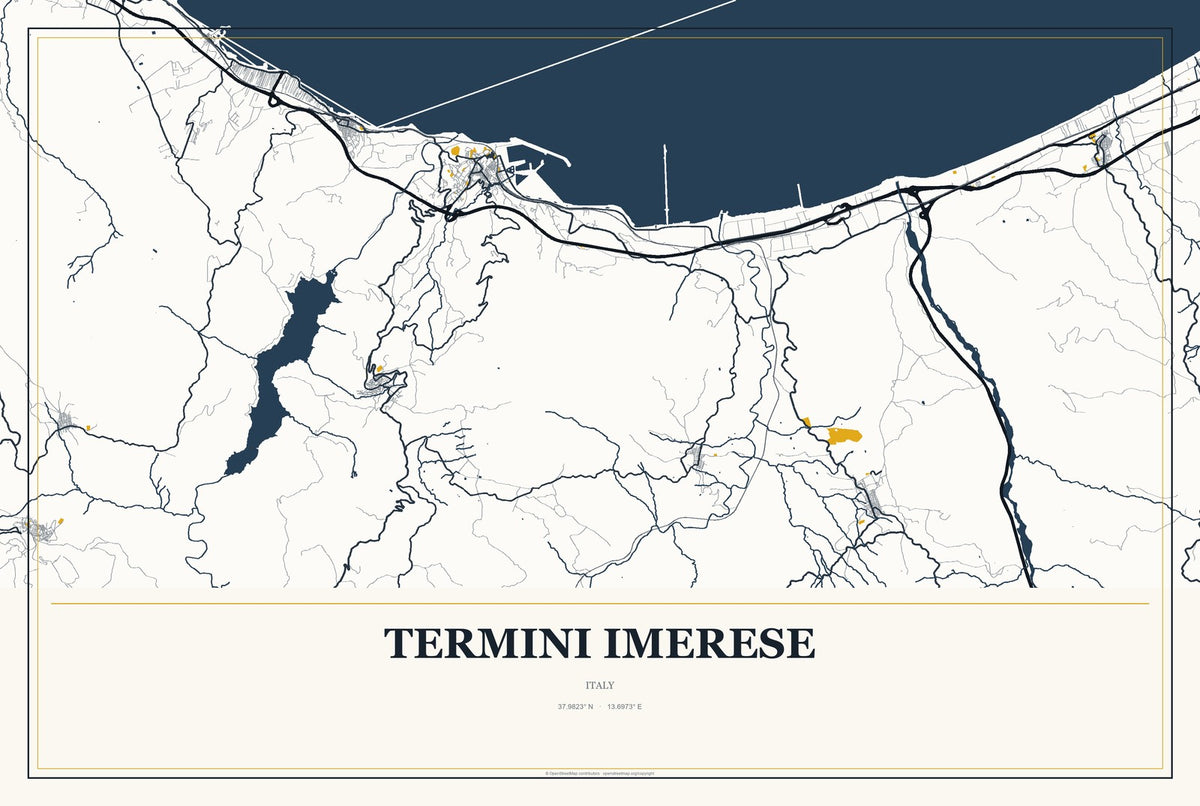 Termini Imerese, Italy City Map Aluminum Sign in Citrine Modern style