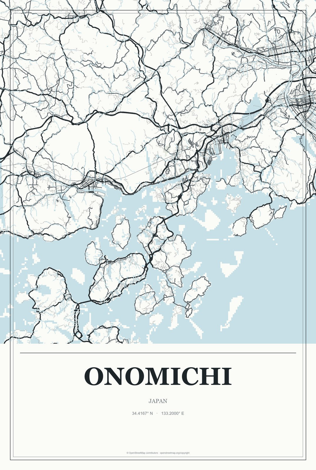 Onomichi, Japan City Map Aluminum Sign in Gallery Air style