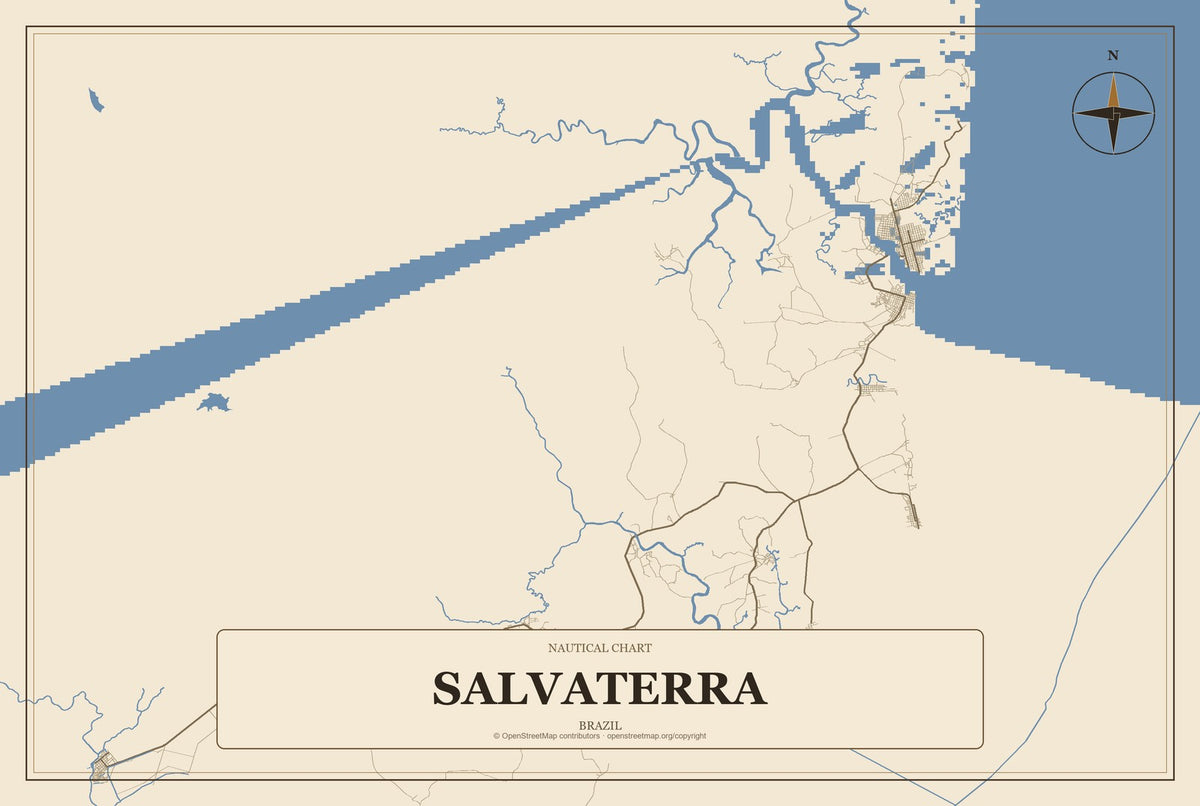 Salvaterra, Brazil City Map Aluminum Sign in Heritage Nautical style