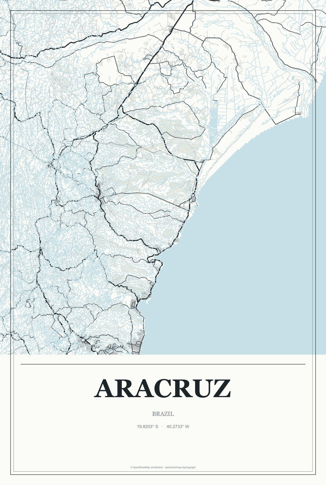 Aracruz, Brazil City Map Aluminum Sign in Gallery Air style