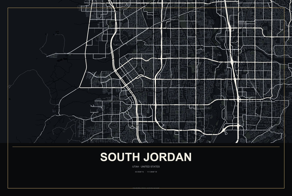 South Jordan, Utah City Map Aluminum Sign in Metropolitan Noir style