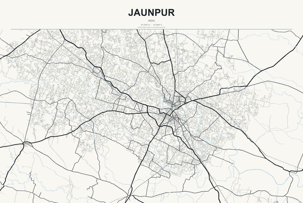 Jaunpur, India City Map Aluminum Sign in Headline Atlas style