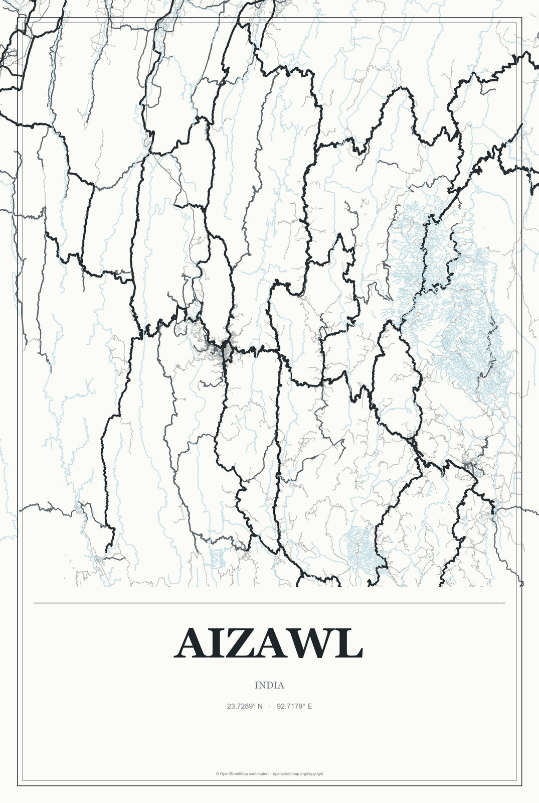 Aizawl, India City Map Aluminum Sign in Gallery Air style