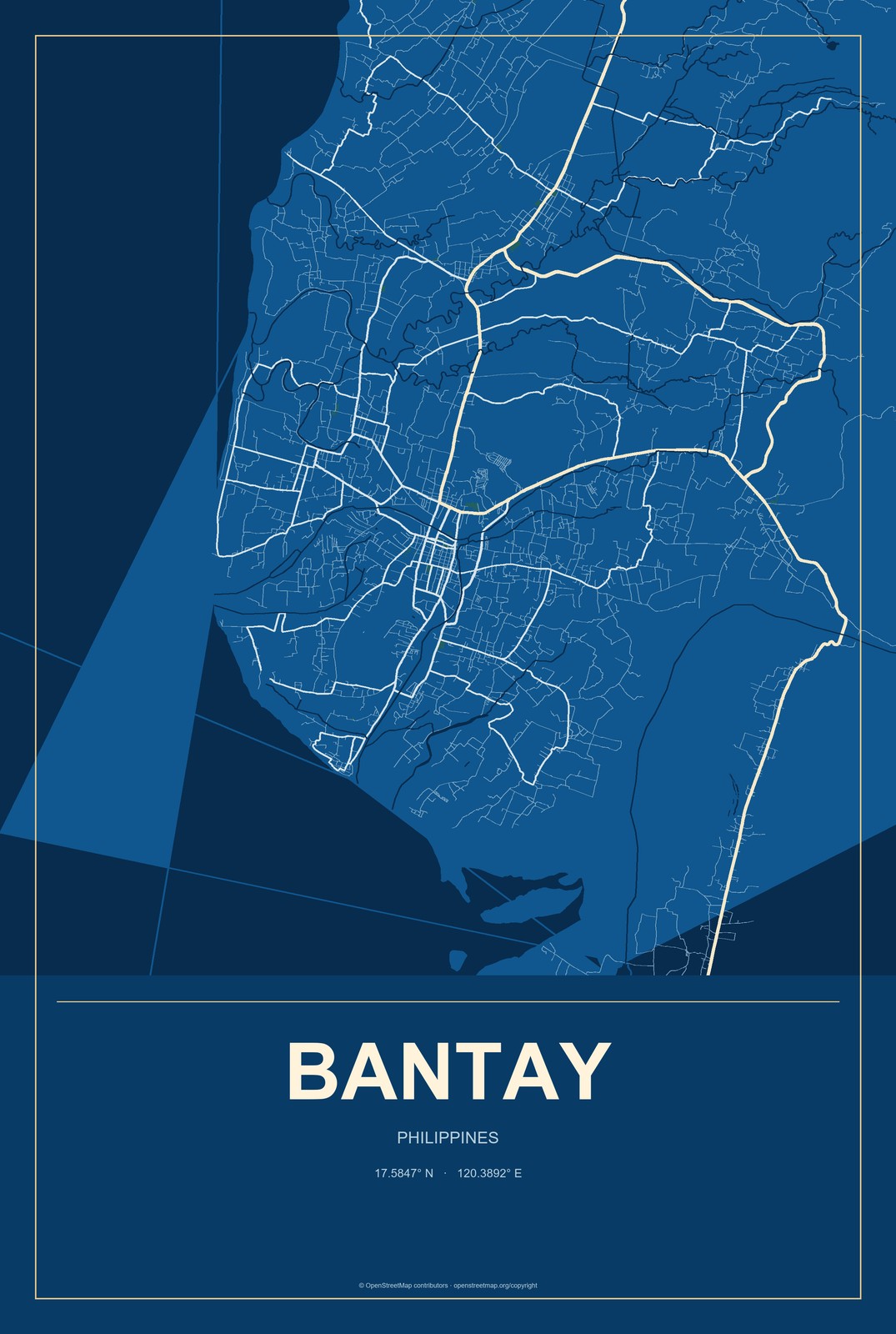 Bantay, Philippines City Map Aluminum Sign in Harbor Cobalt style