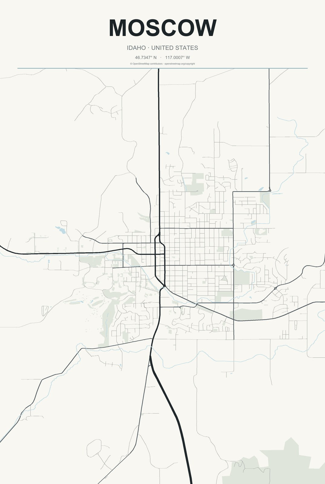 Moscow, Idaho City Map Aluminum Sign in Headline Atlas style