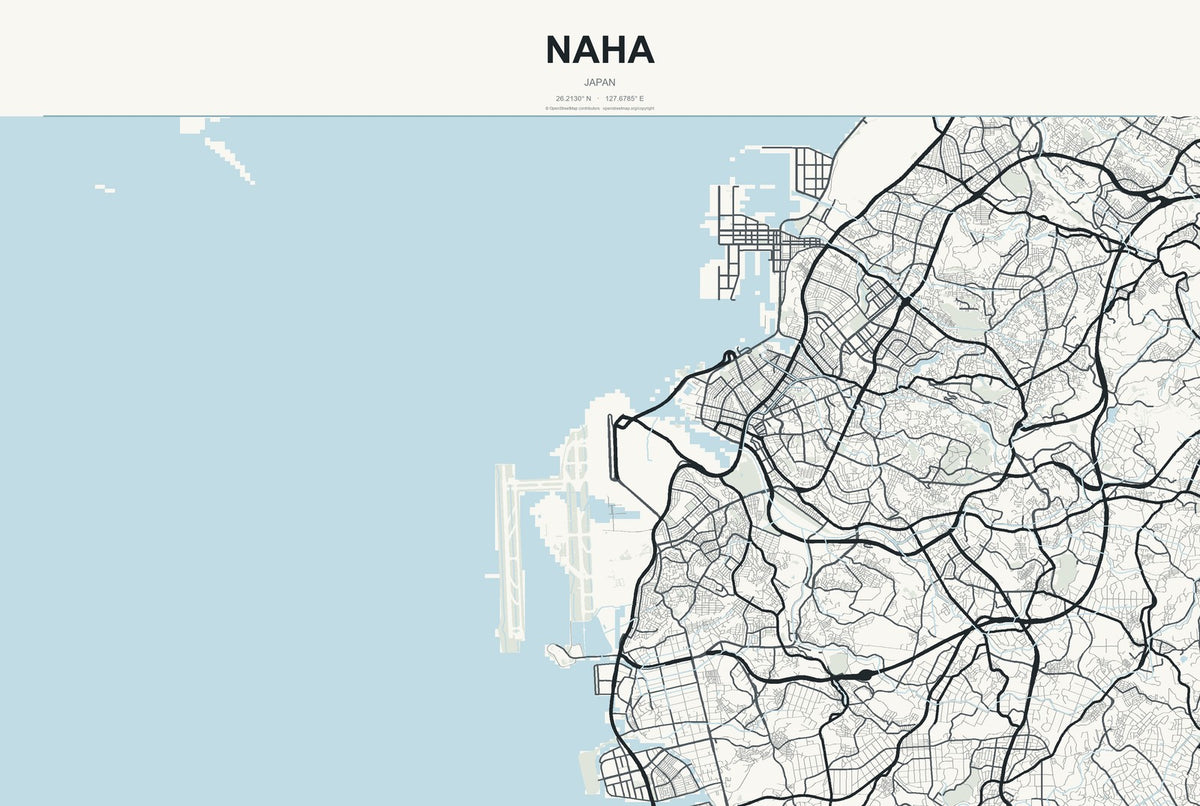 Naha, Japan City Map Aluminum Sign in Headline Atlas style