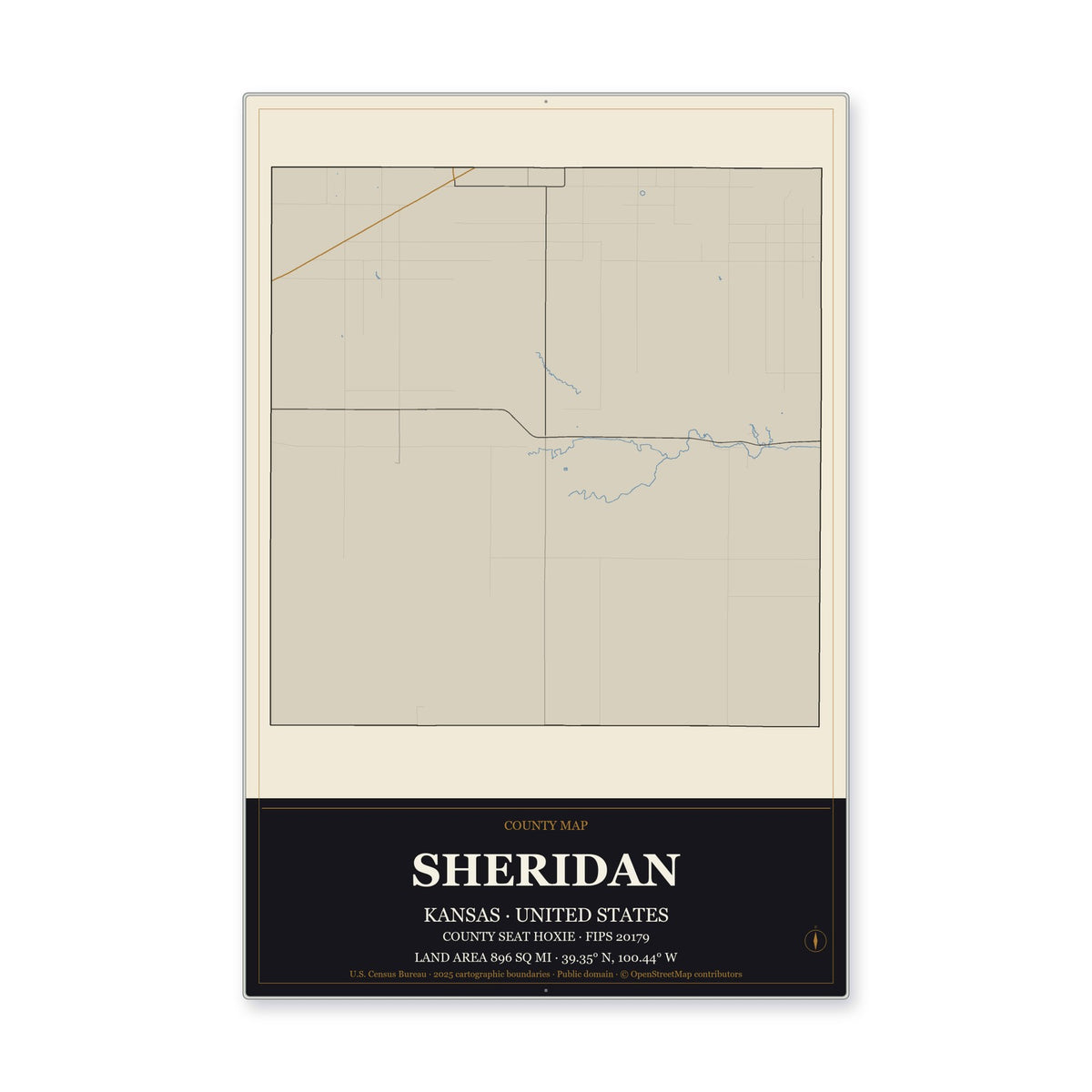 Sheridan County, Kansas Map Aluminum Sign in Museum Plaque style
