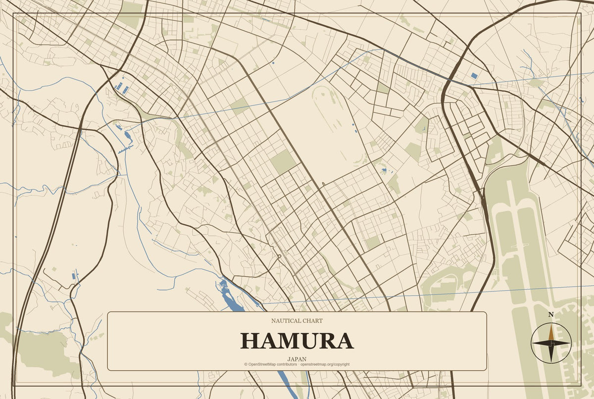 Hamura, Japan City Map Aluminum Sign in Heritage Nautical style