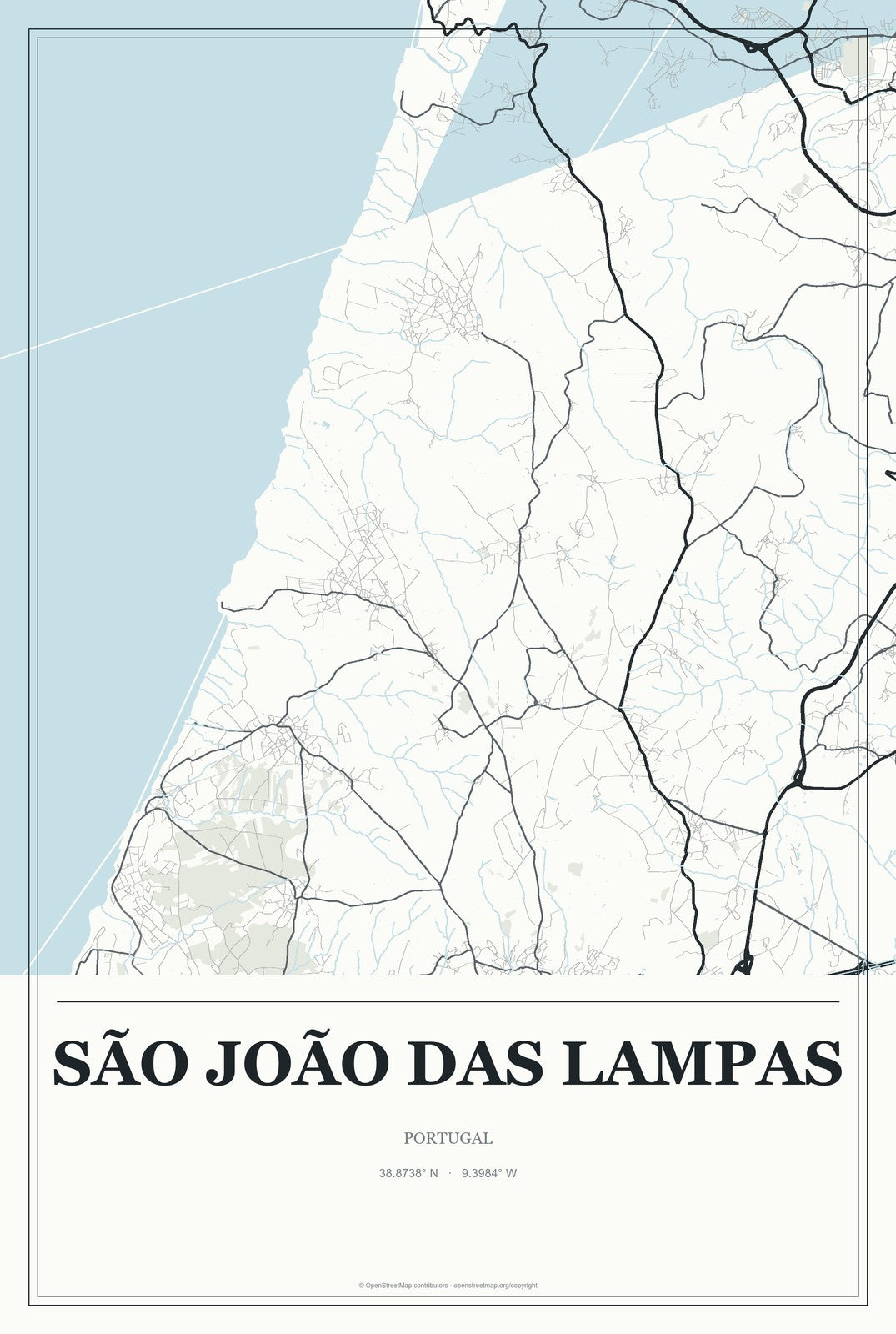 São João das Lampas, Portugal City Map Aluminum Sign in Gallery Air style