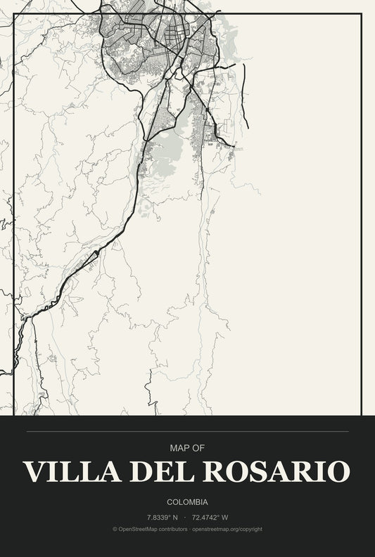 Villa del Rosario, Colombia City Map Aluminum Sign in Museum Plaque style