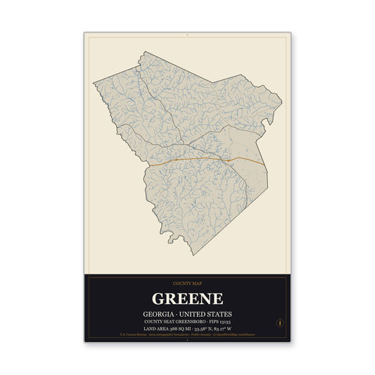 Greene County, Georgia Map Aluminum Sign in Museum Plaque style