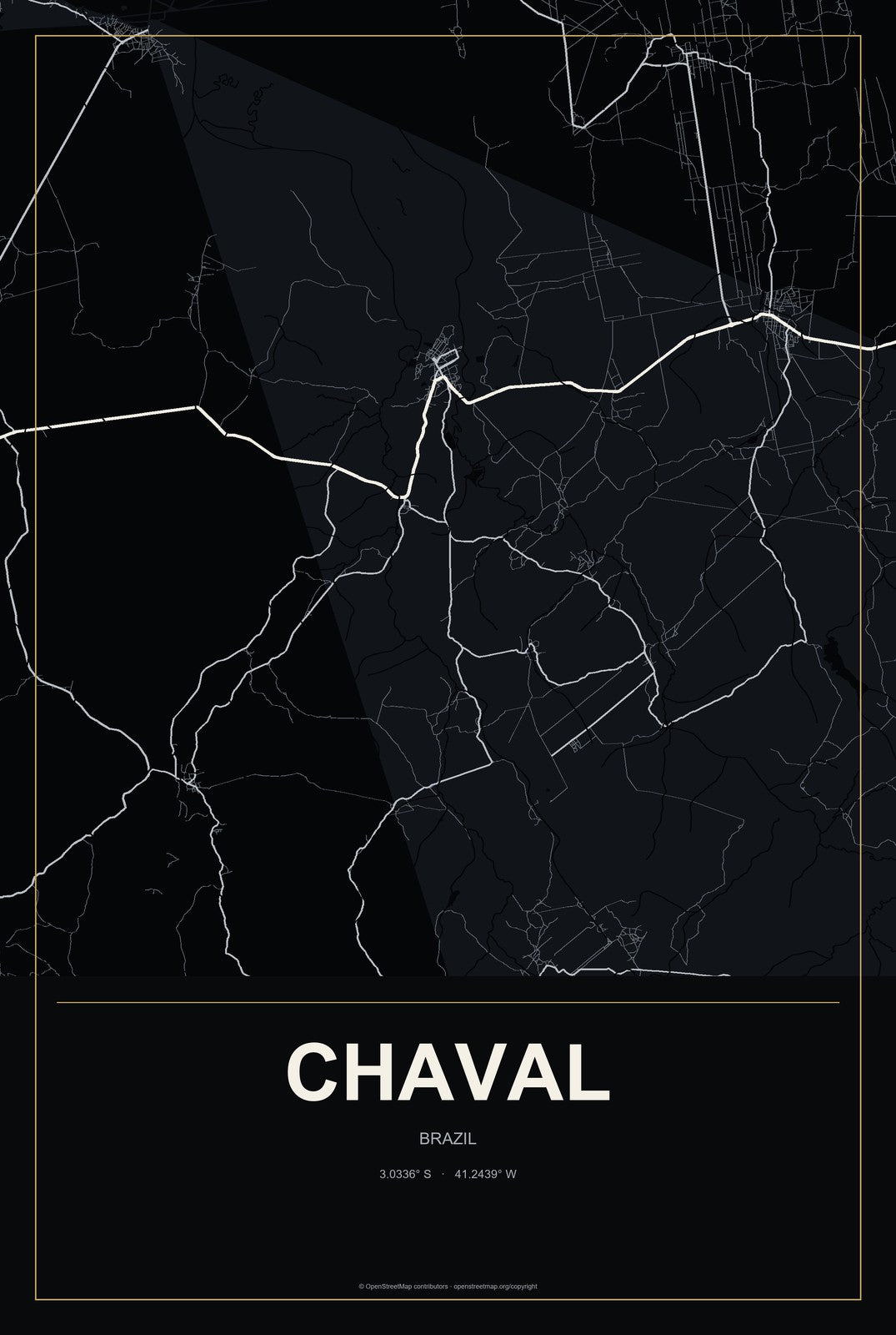 Chaval, Brazil City Map Aluminum Sign in Metropolitan Noir style