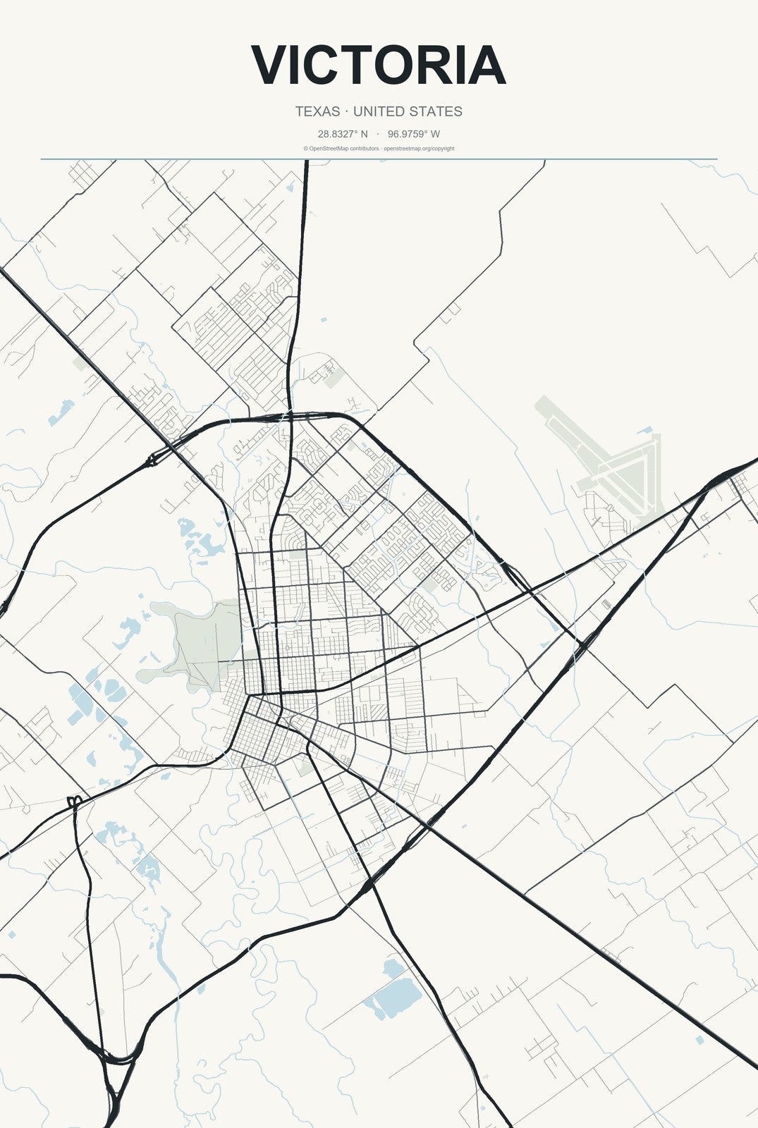 Victoria, Texas City Map Aluminum Sign in Headline Atlas style