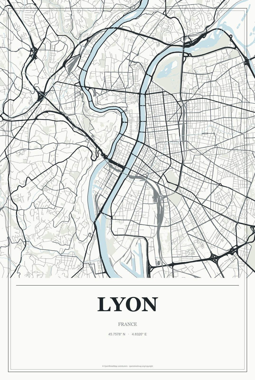 Lyon, France City Map Aluminum Sign in Gallery Air style