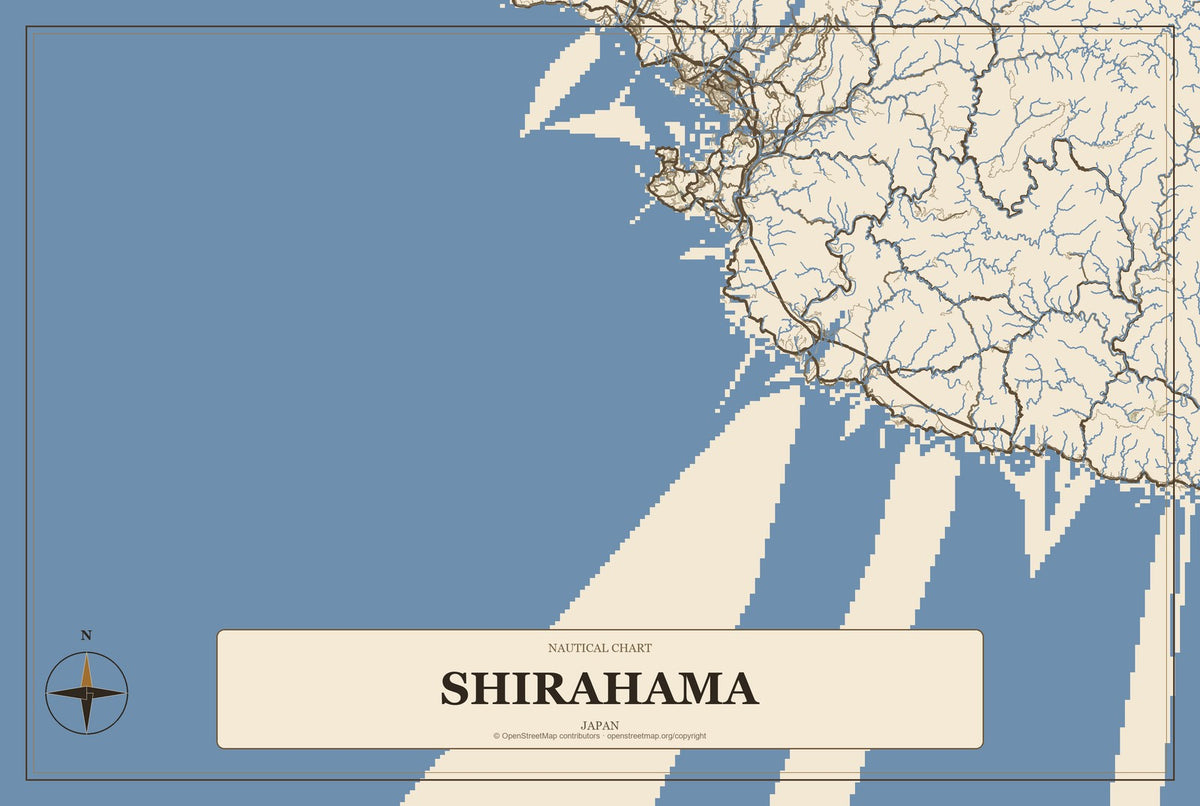 Shirahama, Japan City Map Aluminum Sign in Heritage Nautical style