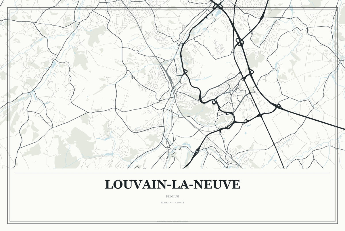 Louvain-la-Neuve, Belgium City Map Aluminum Sign in Gallery Air style