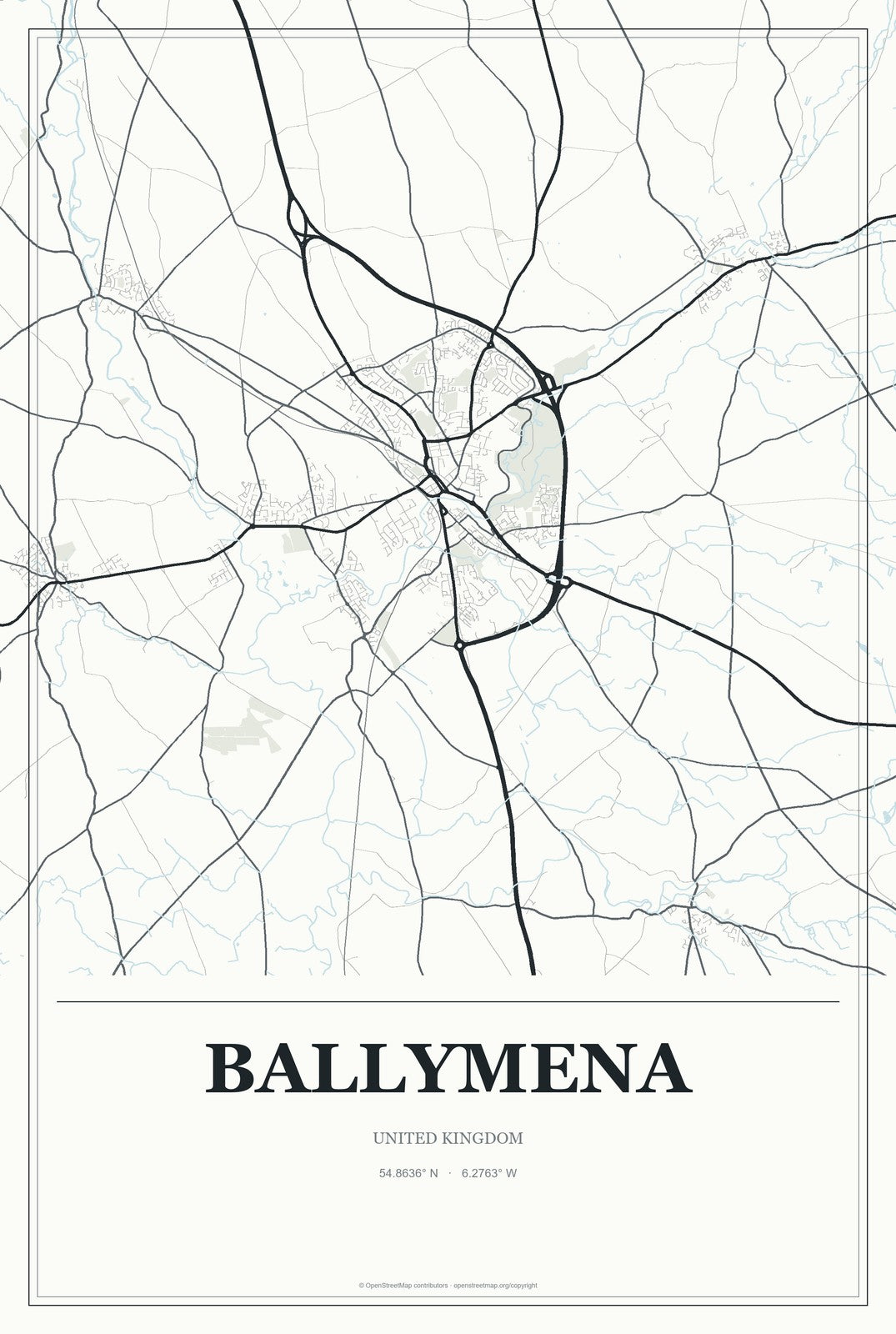 Ballymena, United Kingdom City Map Aluminum Sign in Gallery Air style