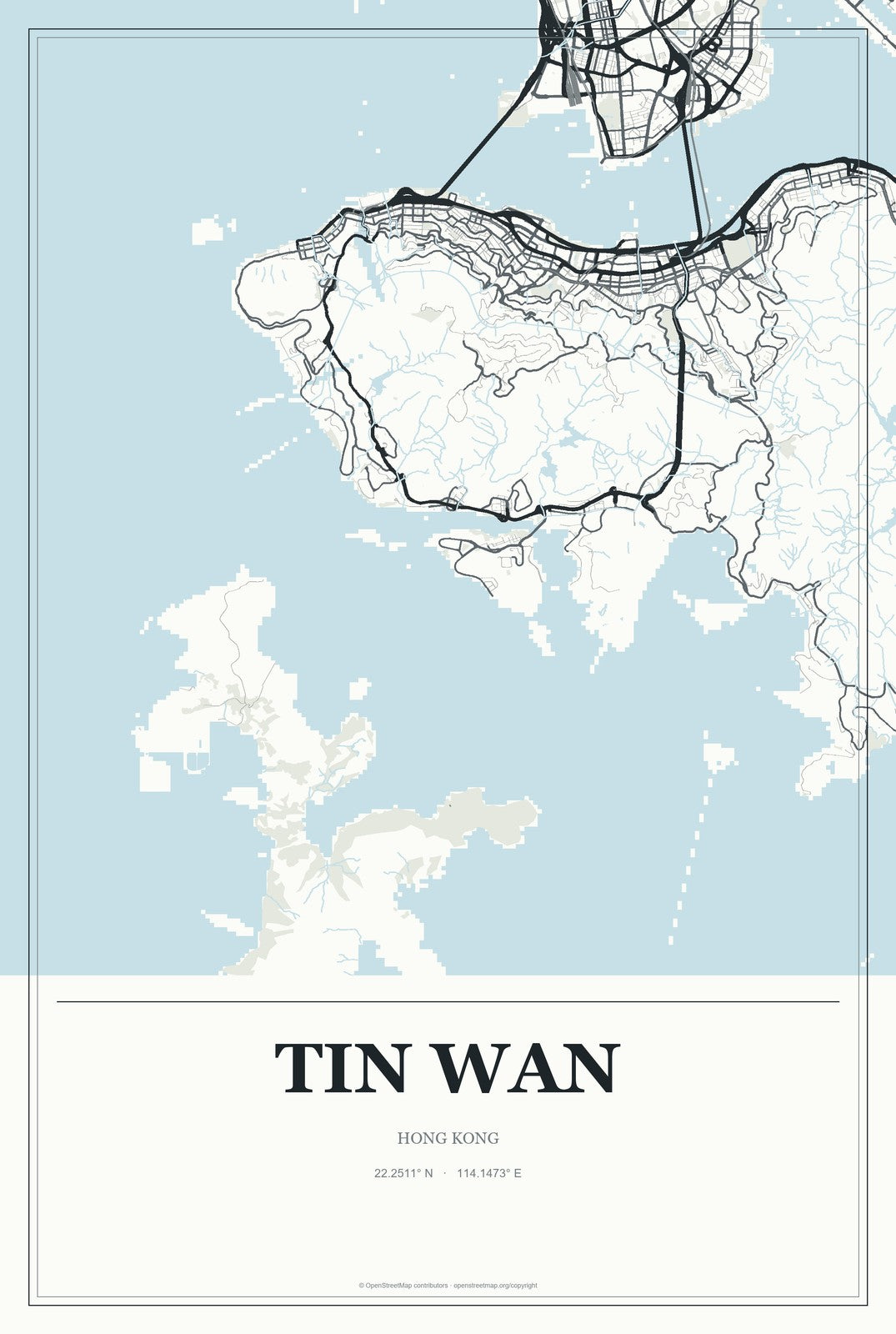 Tin Wan, Hong Kong City Map Aluminum Sign in Gallery Air style
