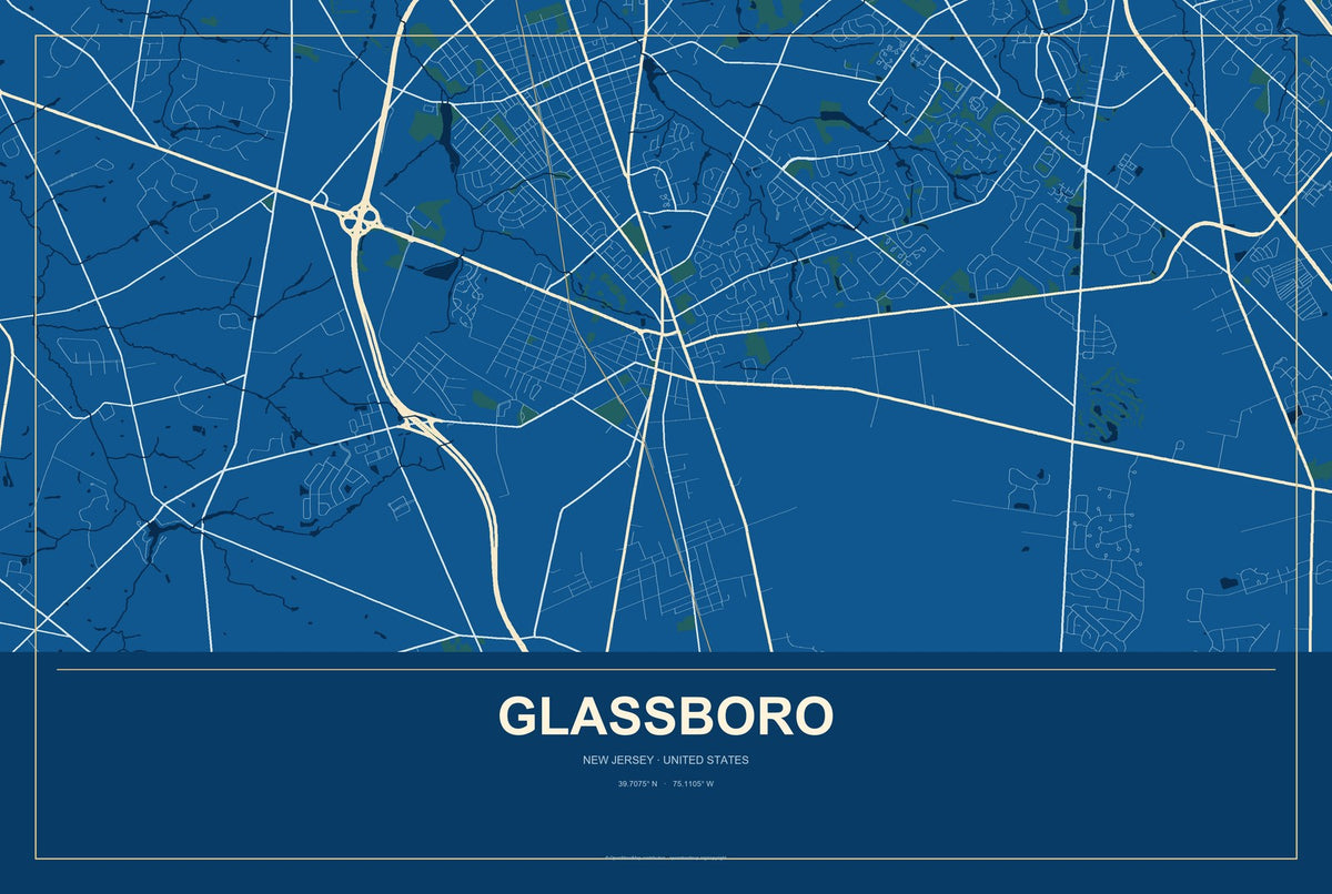 Glassboro, New Jersey City Map Aluminum Sign in Harbor Cobalt style