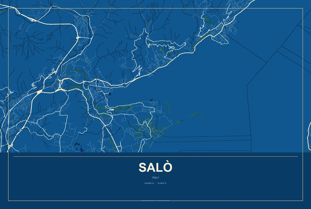 Salò, Italy City Map Aluminum Sign in Harbor Cobalt style